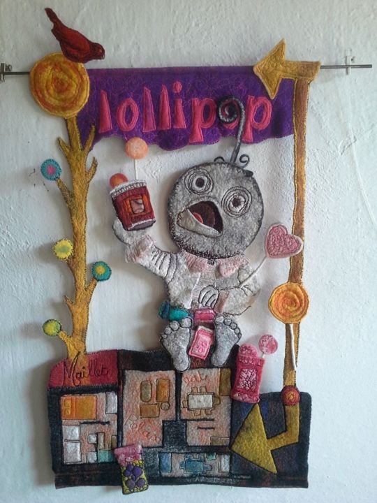 Текстильное искусство под названием "Lollipop" - Françoise Maillet, Подлинное произведение искусства, вышивка