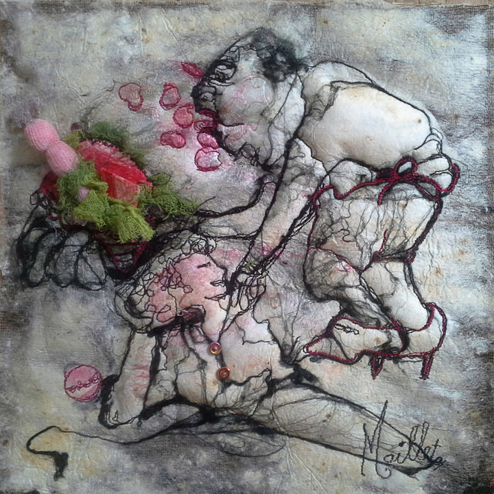 Textile Art titled "La gourmandise" by Françoise Maillet, Original Artwork, Embroidery