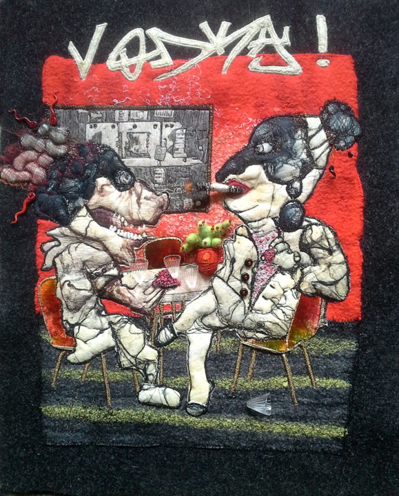 Art textile intitulée "Vodka !" par Françoise Maillet, Œuvre d'art originale, Broderie