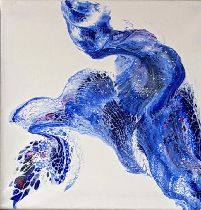 Painting titled "Reptile bleu 1" by Françoise Petitjean, Original Artwork, Acrylic Mounted on Wood Stretcher frame