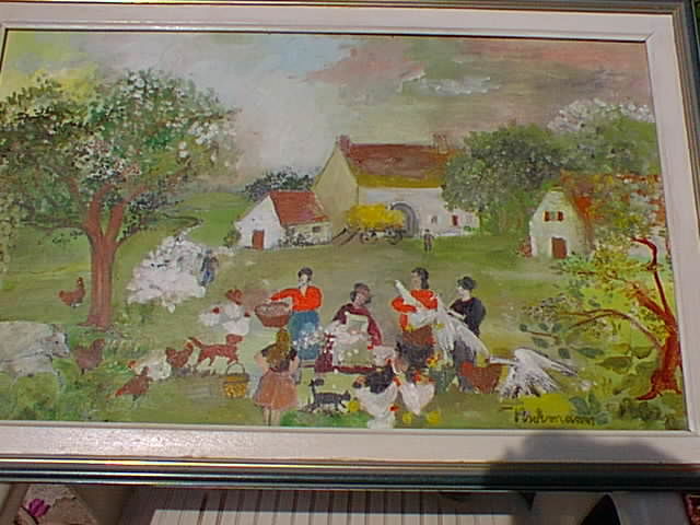 Malerei mit dem Titel "Cour de ferme" von Françoise Rischmann, Original-Kunstwerk