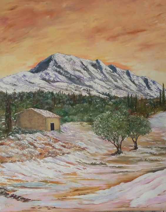 Painting titled "Provence sous la ne…" by Françoise Rutillet, Original Artwork, Oil