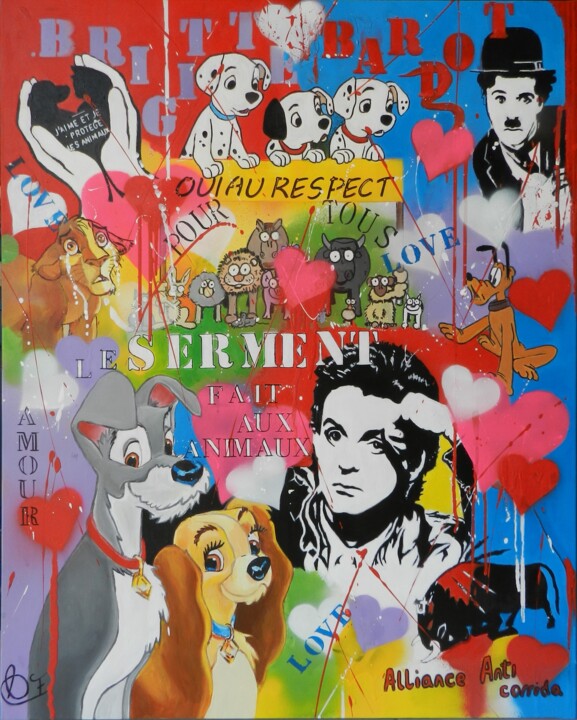 Painting titled "Our friends the bea…" by Francoise Souriau, Original Artwork, Acrylic Mounted on Wood Stretcher frame