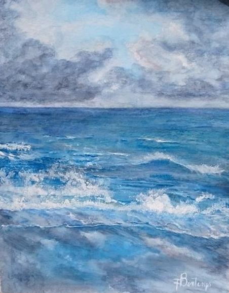 Painting titled "la mer" by Francoise Bontemps, Original Artwork, Watercolor