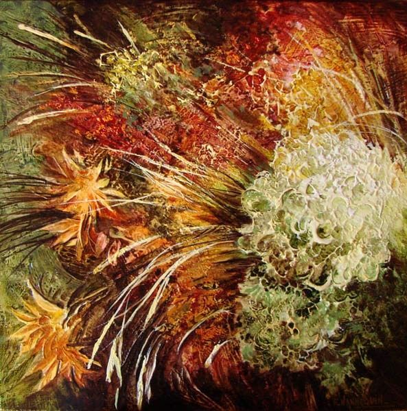 Painting titled "Artifice floral 1" by Françoise Hannequin, Original Artwork