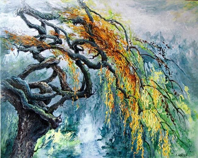 Painting titled "Cascade sylvestre" by Françoise Hannequin, Original Artwork