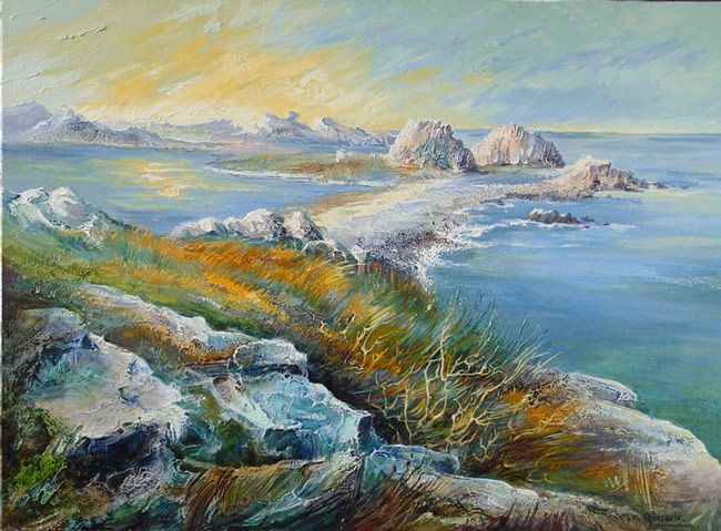 Painting titled "Cote de granit rose" by Françoise Hannequin, Original Artwork