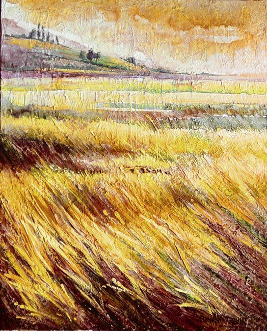 Peinture intitulée "Champs de blé" par Françoise Hannequin, Œuvre d'art originale
