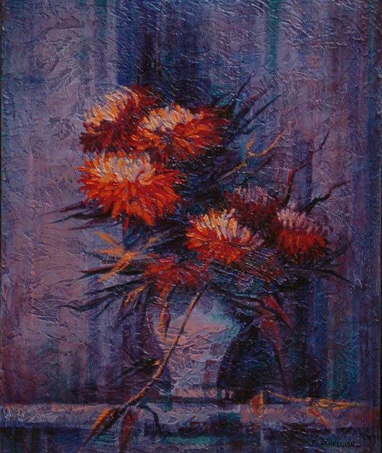 Peinture intitulée "Bouquet rouge 2" par Françoise Hannequin, Œuvre d'art originale