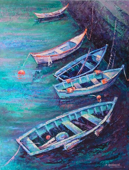 Painting titled "Les barques" by Françoise Hannequin, Original Artwork