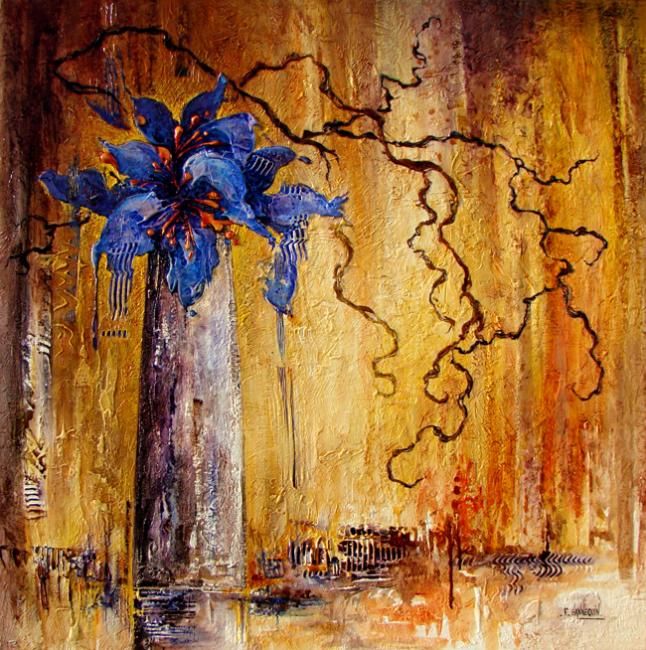 Painting titled "amaryllis bleue" by Françoise Hannequin, Original Artwork