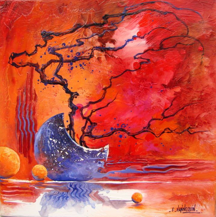 Peinture intitulée "le-feu-et-l-eau-40-…" par Françoise Hannequin, Œuvre d'art originale, Huile