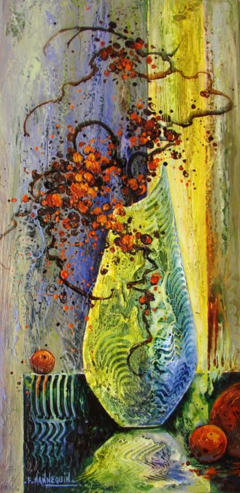 Pittura intitolato "baies-oranges-30-x-…" da Françoise Hannequin, Opera d'arte originale, Olio