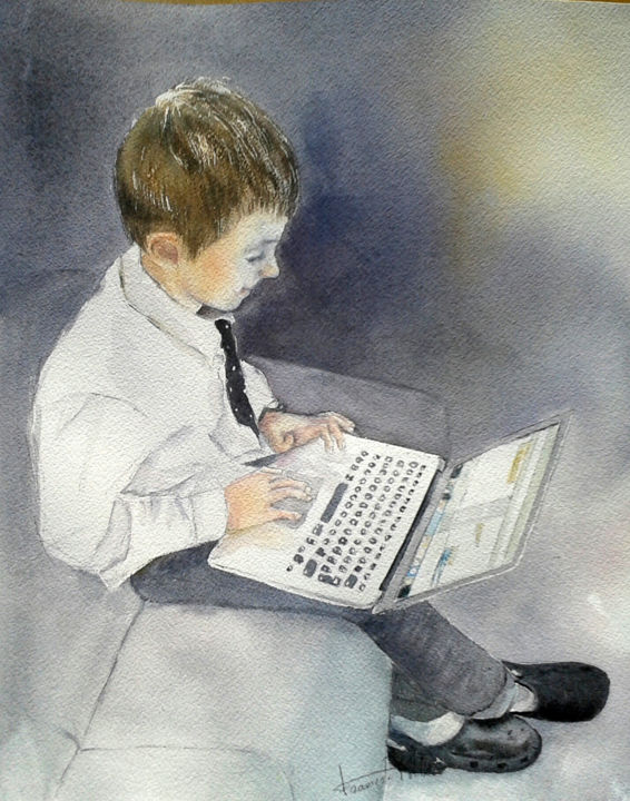 Painting titled "alex-pc.jpg" by Françoise Pillou, Original Artwork, Watercolor