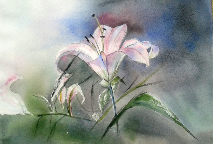 Painting titled "lys.jpg" by Françoise Pillou, Original Artwork, Watercolor