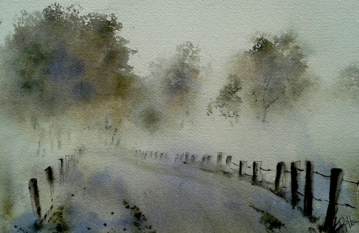 Peinture intitulée "brouillard-en-novem…" par Françoise Pillou, Œuvre d'art originale, Aquarelle