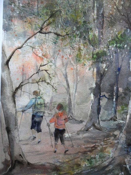 Peinture intitulée "promenons-nous dans…" par Françoise Pillou, Œuvre d'art originale, Aquarelle