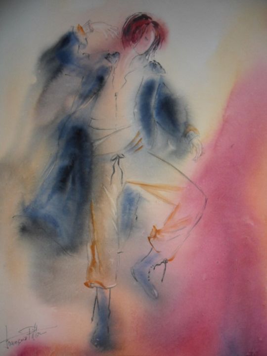 Peinture intitulée "danse avec le feu" par Françoise Pillou, Œuvre d'art originale, Aquarelle