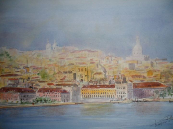 Malerei mit dem Titel "Lisbonne" von Françoise Pillou, Original-Kunstwerk, Aquarell