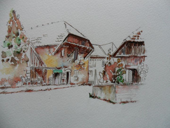 绘画 标题为“petit village du Tr…” 由Françoise Pillou, 原创艺术品, 水彩
