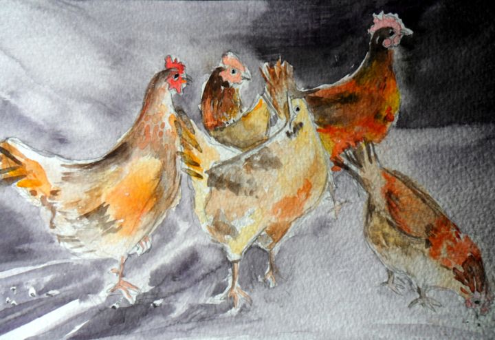 Schilderij getiteld "aux aguets" door Françoise Pillou, Origineel Kunstwerk, Aquarel