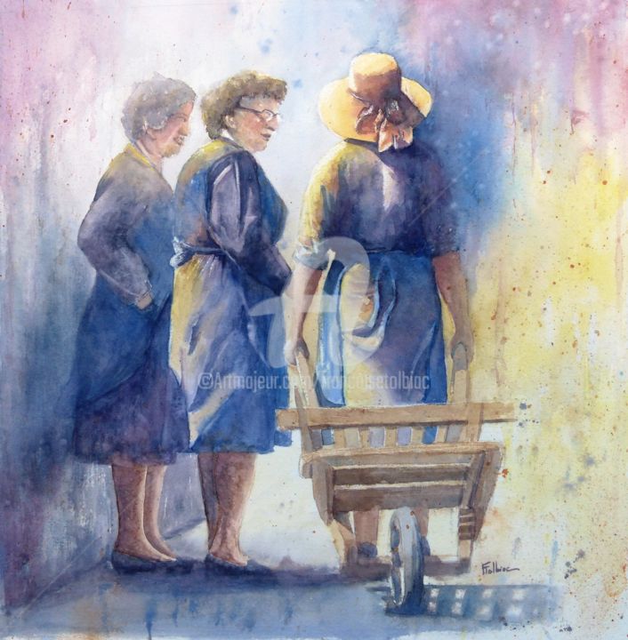 Pintura intitulada "Les commères" por Françoise Tolbiac, Obras de arte originais, Aquarela