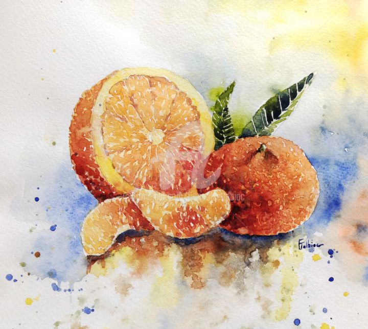 Pintura titulada "2018-5-clementines.…" por Françoise Tolbiac, Obra de arte original, Acuarela