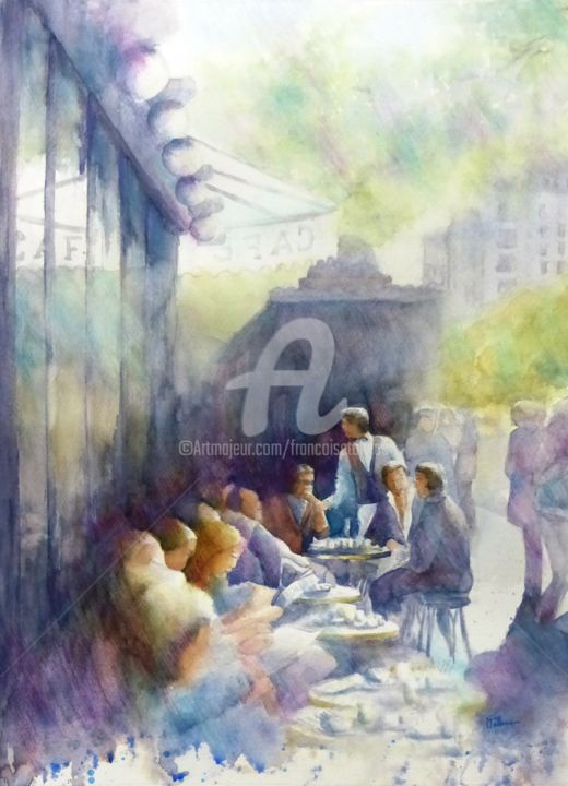 Painting titled "Matin Parisien" by Françoise Tolbiac, Original Artwork, Watercolor