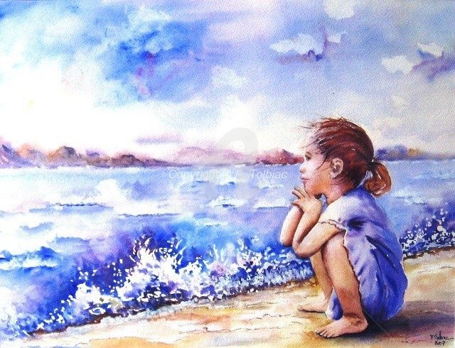 Peinture intitulée "c'est grand la mer" par Françoise Tolbiac, Œuvre d'art originale