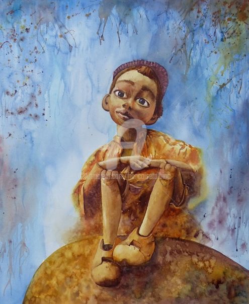 Painting titled "Pinocchio" by Françoise Tolbiac, Original Artwork, Watercolor