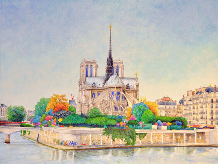 Painting titled "Notre-Dame, Paris F…" by François F., Original Artwork, Watercolor