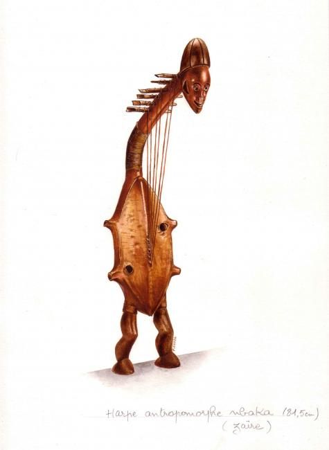 Malerei mit dem Titel "Harpe Nbaka, encre" von François Guiol, Original-Kunstwerk