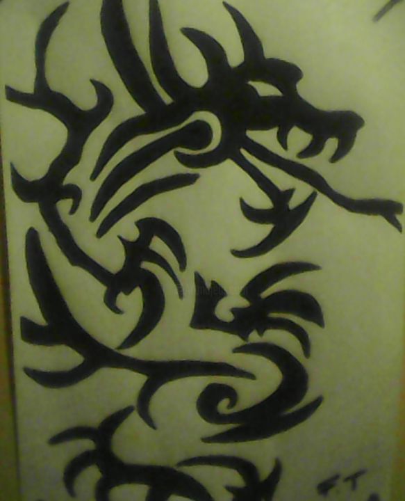 Peinture intitulée "dragon tribal" par François Targé, Œuvre d'art originale, Crayon