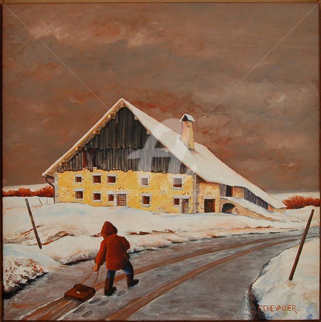 Malerei mit dem Titel "L'école buisonnière" von Frank Chevallier, Original-Kunstwerk, Öl