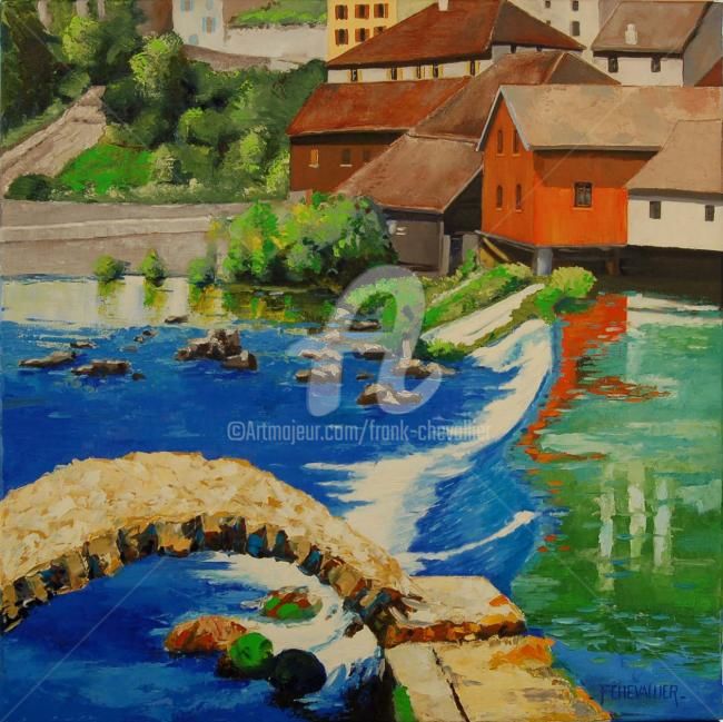 Malerei mit dem Titel "Arche sur l'eau à L…" von Frank Chevallier, Original-Kunstwerk, Öl