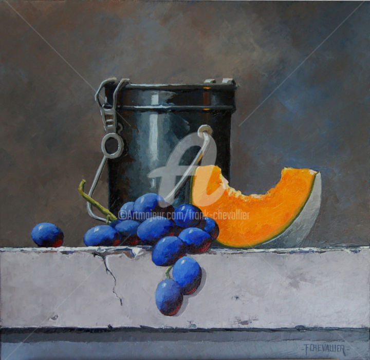Malerei mit dem Titel "Raisin et Melon" von Frank Chevallier, Original-Kunstwerk