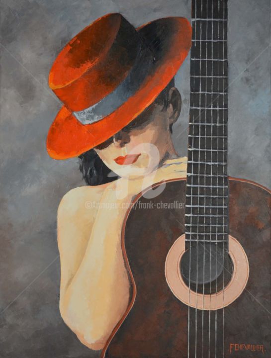 Painting titled "Flamenca negra La t…" by Frank Chevallier, Original Artwork, Oil