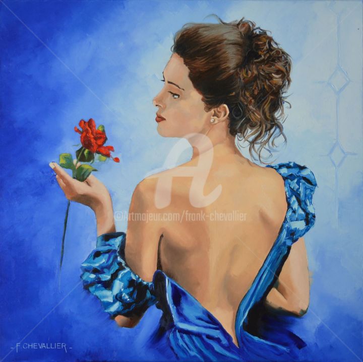 Painting titled "Fleur bleue" by Frank Chevallier, Original Artwork, Oil