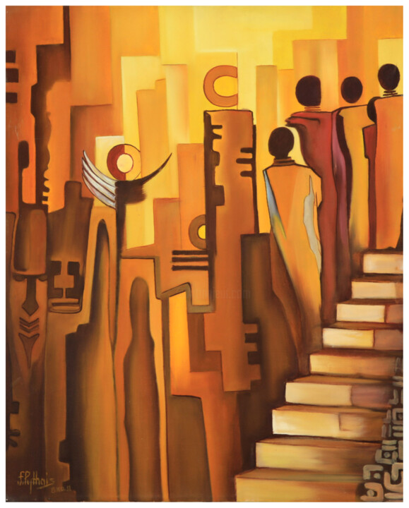 Painting titled "“L’Ascension”" by Frank Keita, Original Artwork, Acrylic Mounted on Wood Stretcher frame