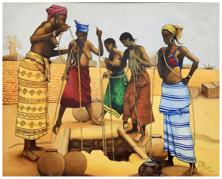 Pintura titulada "“Au puit”" por Frank Keita, Obra de arte original, Acrílico Montado en Bastidor de camilla de madera