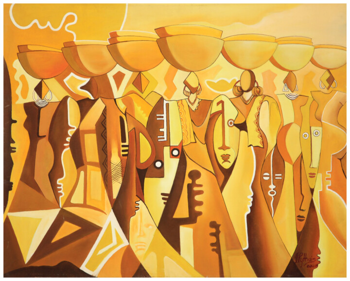 Painting titled "“Symphonie des cale…" by Frank Keita, Original Artwork, Acrylic Mounted on Wood Stretcher frame