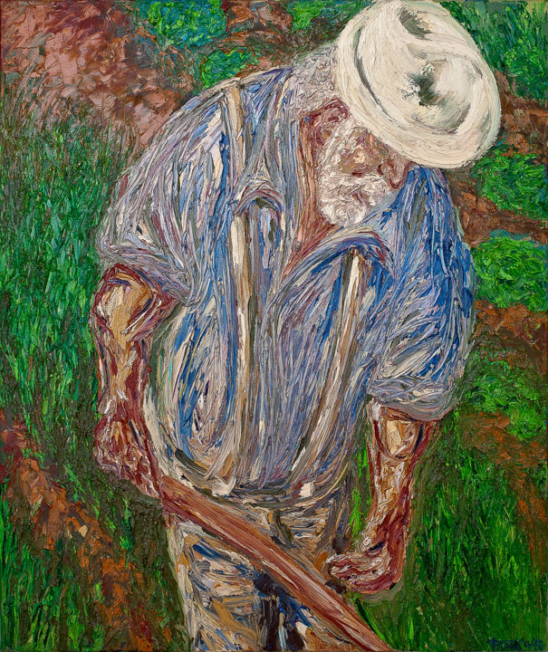 Pittura intitolato "Il Contadino" da Frank'O Orsi Pittore Espressionista, Opera d'arte originale, Olio