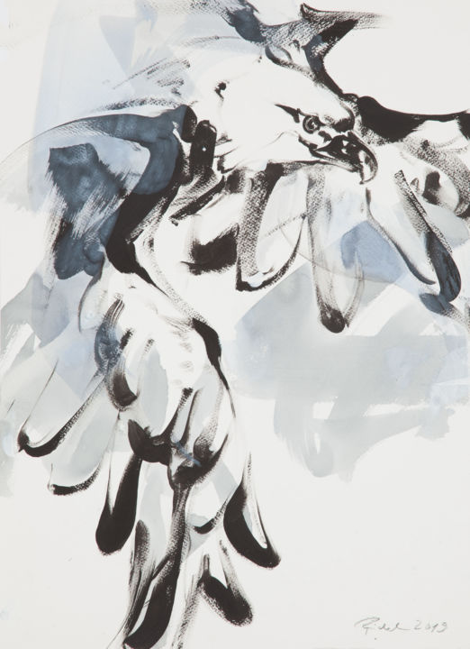 Dessin intitulée "Bald Eagle 1, 70x50…" par Frank Roedel, Œuvre d'art originale, Tempera