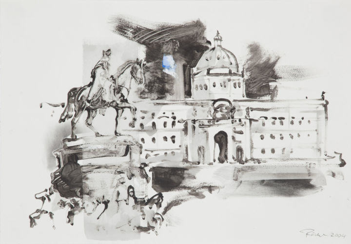 Drawing titled "Unter den Linden, 5…" by Frank Roedel, Original Artwork, Ink Mounted on Cardboard