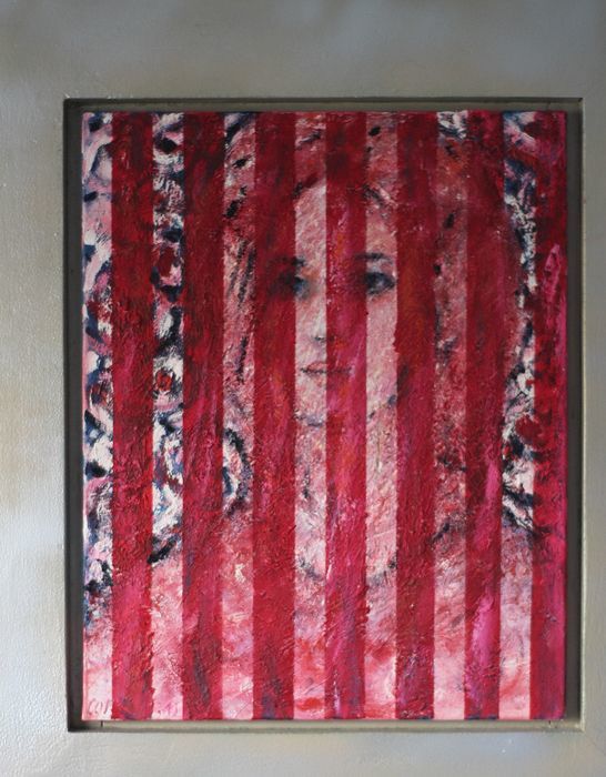 Painting titled "Behind red bars" by Frank Eijgenrook, Original Art, Oil
