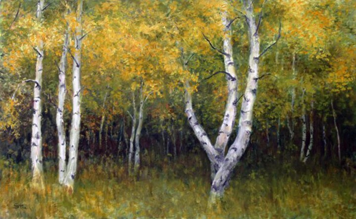 Painting titled "Birch" by Frankstock.Ca, Original Artwork, Oil