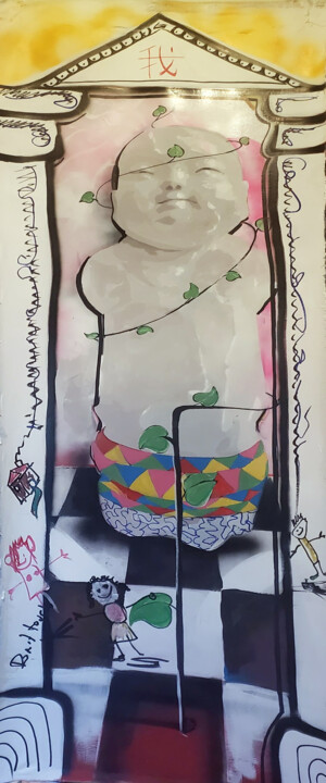 Peinture intitulée "Un pequeño buda: yo" par Franky Vv, Œuvre d'art originale, Acrylique