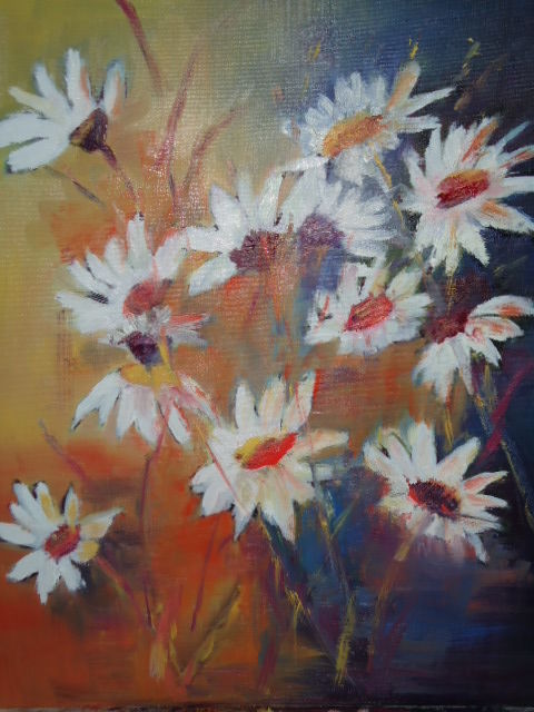 Painting titled "Les marguerites" by Françoise Sorrel, Original Artwork