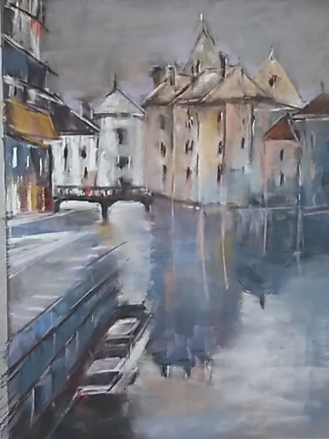 Painting titled "Annecy" by Françoise Sorrel, Original Artwork, Pastel