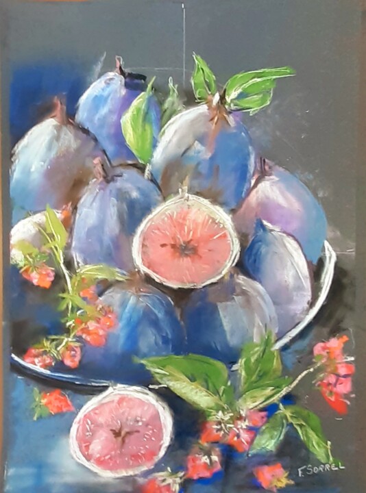 Peinture intitulée "Figues" par Françoise Sorrel, Œuvre d'art originale, Pastel